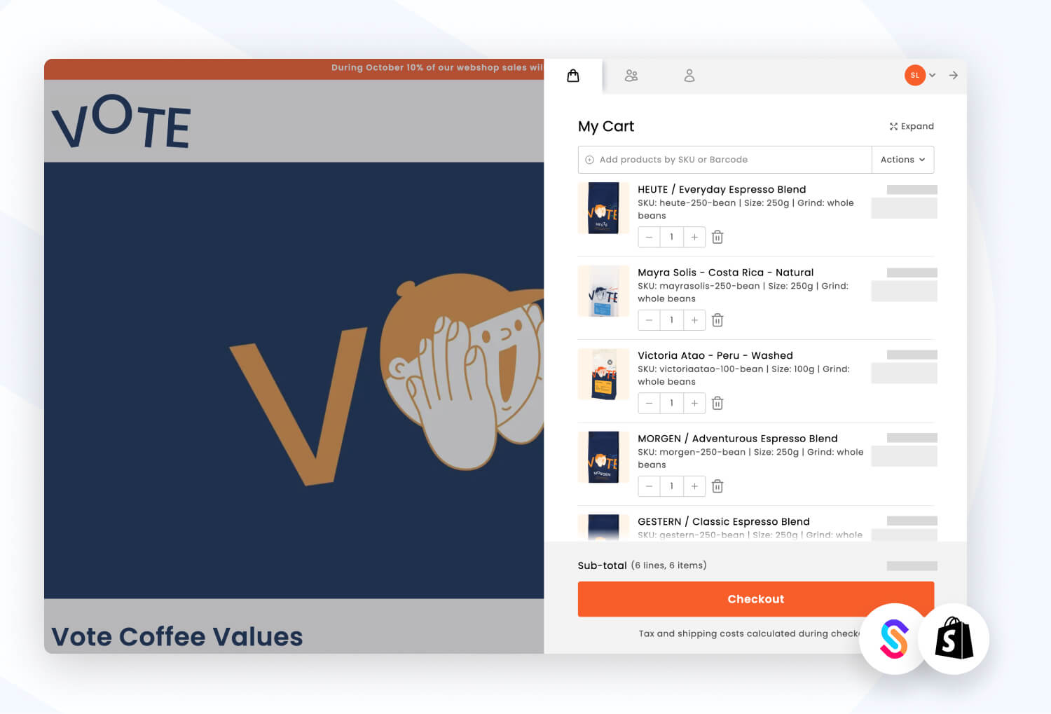 Screenshot of Vote Coffee's website on SparkLayer
