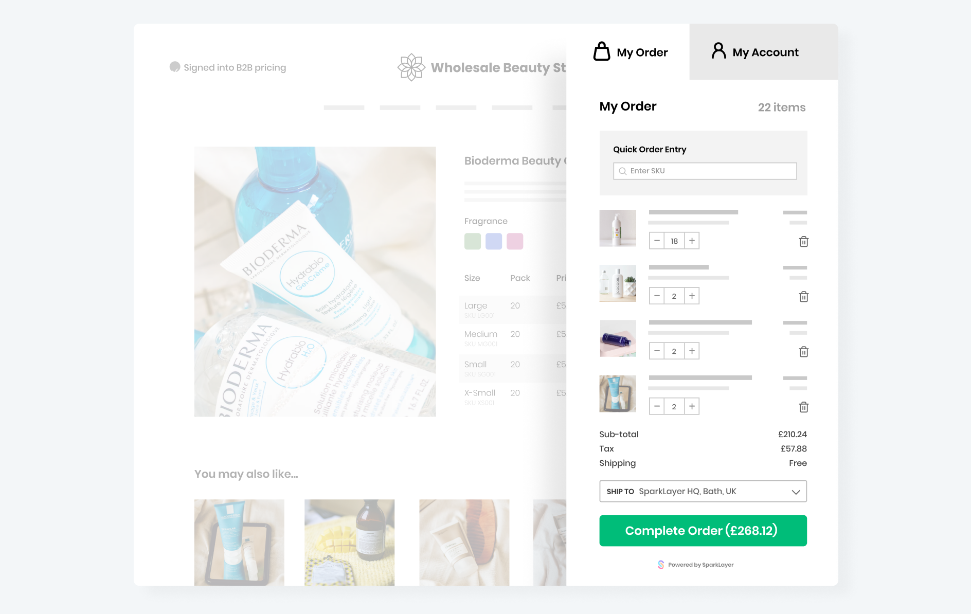 An example Quick Order Cart