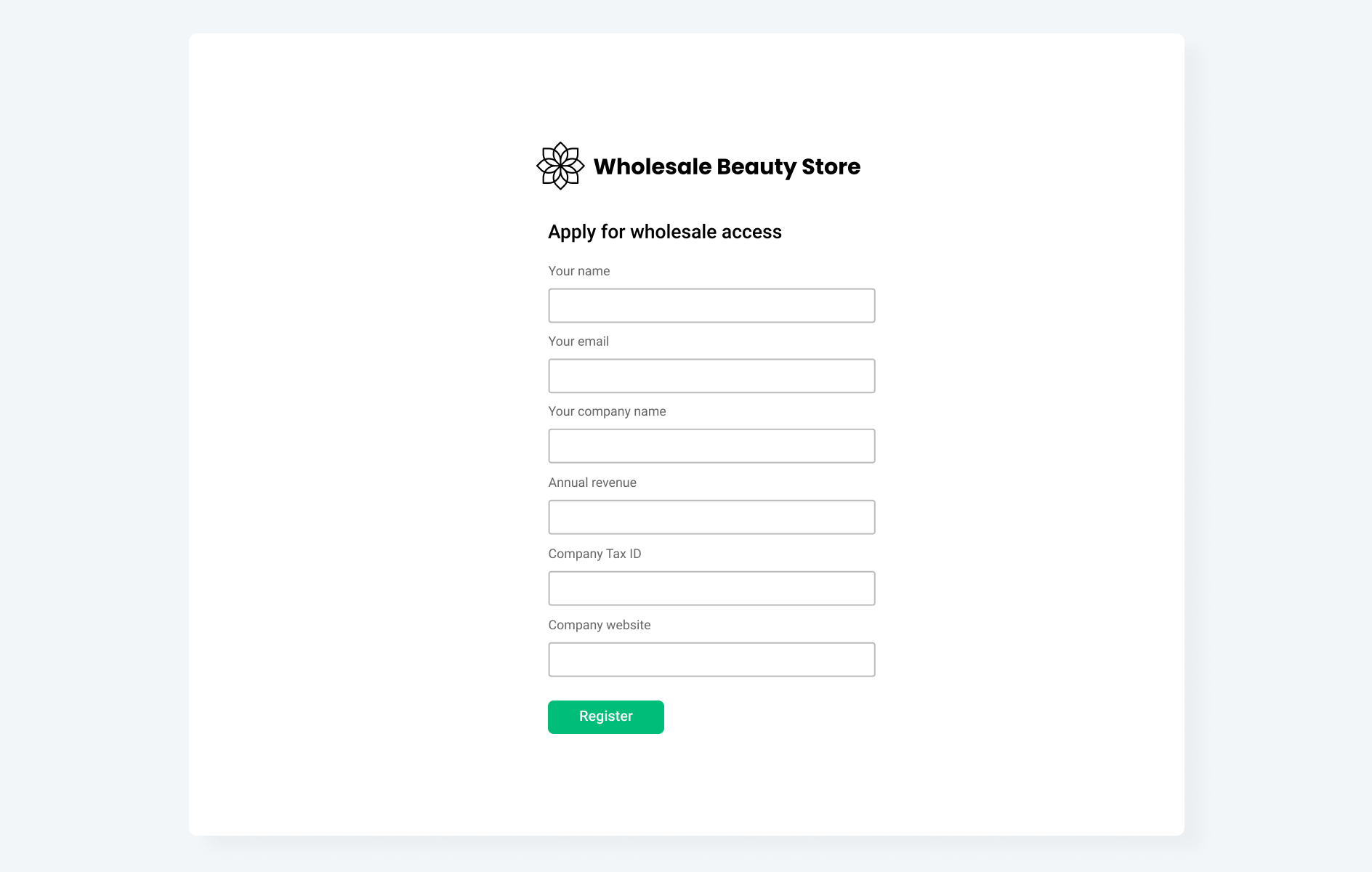 An example of a B2B registration form